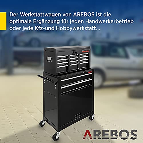 AREBOS Werkstattwagen Werkzeugwagen / 9 Fächer/Schwarz - 2