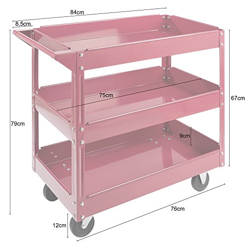 Arebos Werkstatt-Rollwagen Montagewagen/Große Belastbarkeit bis 100 kg / 2 oder 3 Fächer/Einzeln oder als Set (3 Fächer) - 5