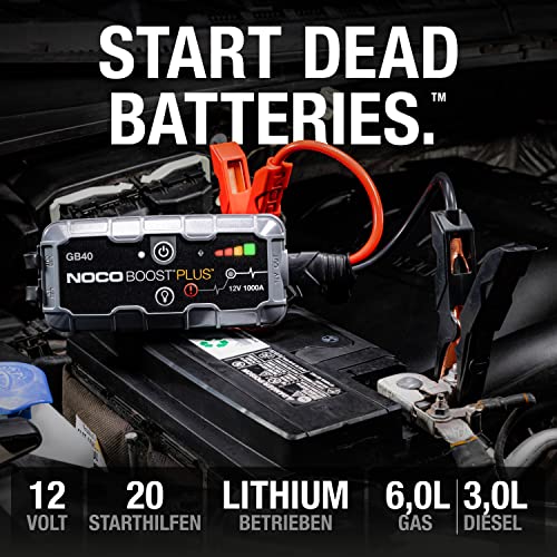 NOCO Boost Plus GB40 1000A 12V UltraSafe Starthilfe Powerbank, Tragbare Auto Batterie Booster, Starthilfekabel und Überbrückungskabel für bis zu 6-Liter-Benzin- und 3-Liter-Dieselmotoren - 2