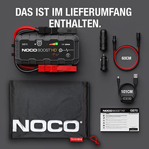 NOCO Boost HD GB70 2000A 12V UltraSafe Starthilfe Powerbank, Tragbare Auto Batterie Booster, Starthilfekabel und Überbrückungskabel für bis zu 8-Liter-Benzin- und 6-Liter-Dieselmotoren - 6