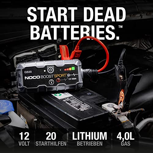 NOCO Boost Sport GB20 500A 12V UltraSafe Starthilfe Powerbank, Tragbare Auto Batterie Booster, Starthilfekabel und Überbrückungskabel für bis zu 4-Liter Benzinmotoren - 2