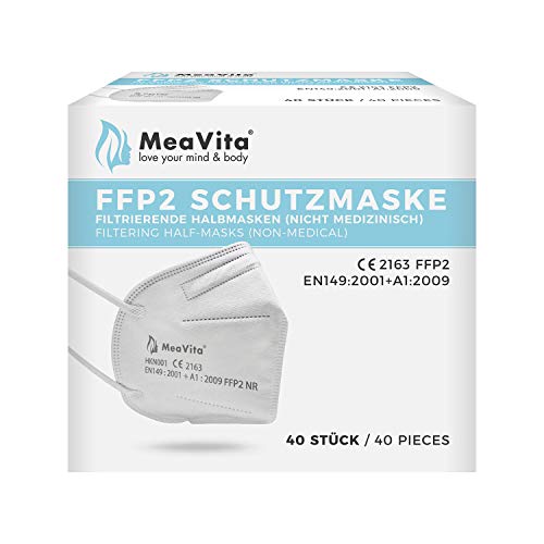 MeaVita FFP2 Maske, EU CE Zertifizierte Mund- und Nasenschutz nach EN149:2001+A1:2009, Atemschutz hohe Filtration, Partikelfiltermaske, Gummizug (40er) - 2