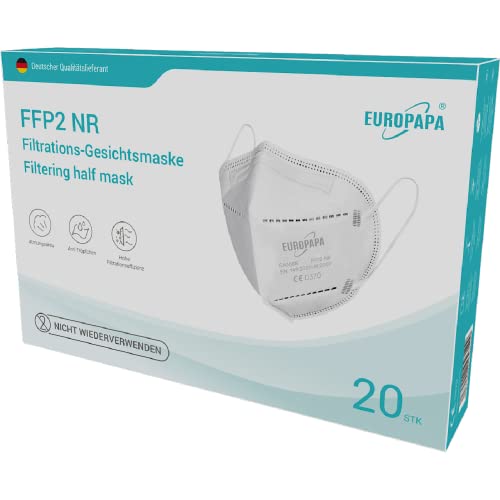 20er FFP2 Atemschutzmaske durch Stelle CE 2163 Zertifiziert und Dekra geprüft 5-Lagen hygienische Einzelnverpackung von EUROPAPA