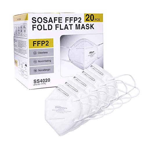 SOSAFE 20 Stück FFP2 Mundschutz Maske perfekt für Mund- und Nasenschutz Schutzmaske Atemschutzmaske 4-lagig CE Zertifiziert