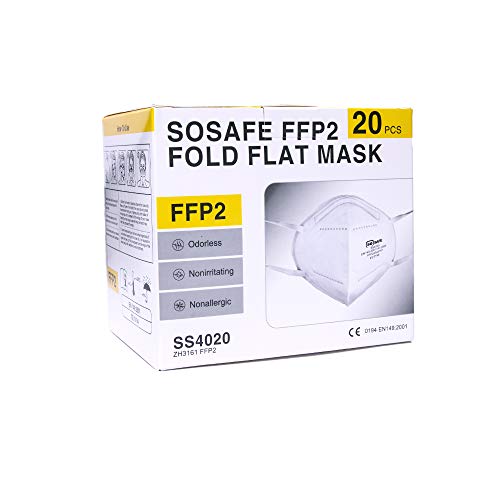 SOSAFE 20 Stück FFP2 Mundschutz Maske perfekt für Mund- und Nasenschutz Schutzmaske Atemschutzmaske 4-lagig CE Zertifiziert - 5