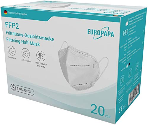 20x einzeln verpackte FFP2 Mundschutz, CE Zertifiziert nach EN149: 2001 + A1: 2009, Faltbare Halbmasken mit Nasenbügel und weichen elastischen Ohrschlaufen - 5