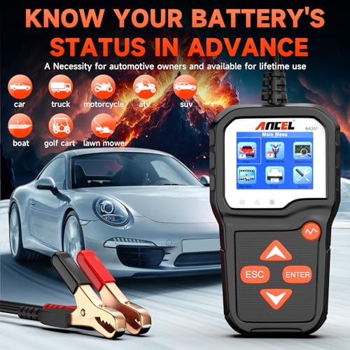 ANCEL BA301 6V 12V Batterieladefunktionstester Auto-Lichtmaschinen-Analysator Testwerkzeug für defekte Ladesysteme für Motorrad, Auto, Boots, kleine LKW und mehr - 6